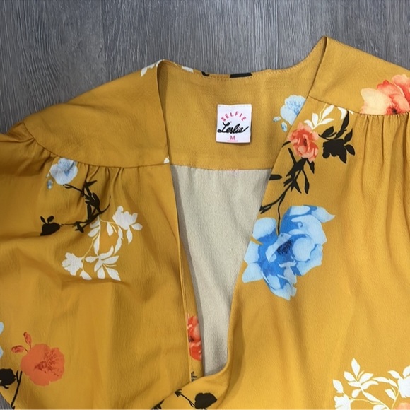 SELFIE LESLIE * azealia mustard floral wrap dress size med - Picture 6 of 7